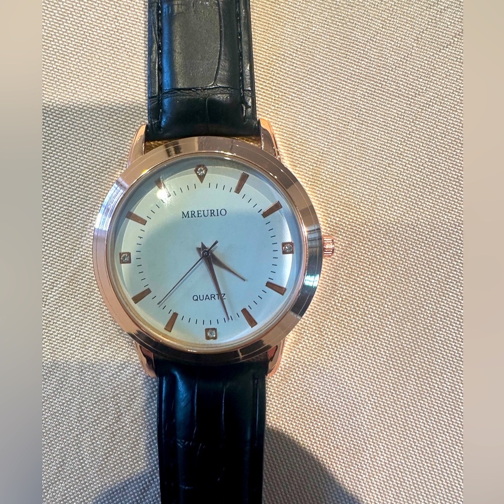 Mreurio Rose Gold and Black Leather Watch - Picture 2 of 6